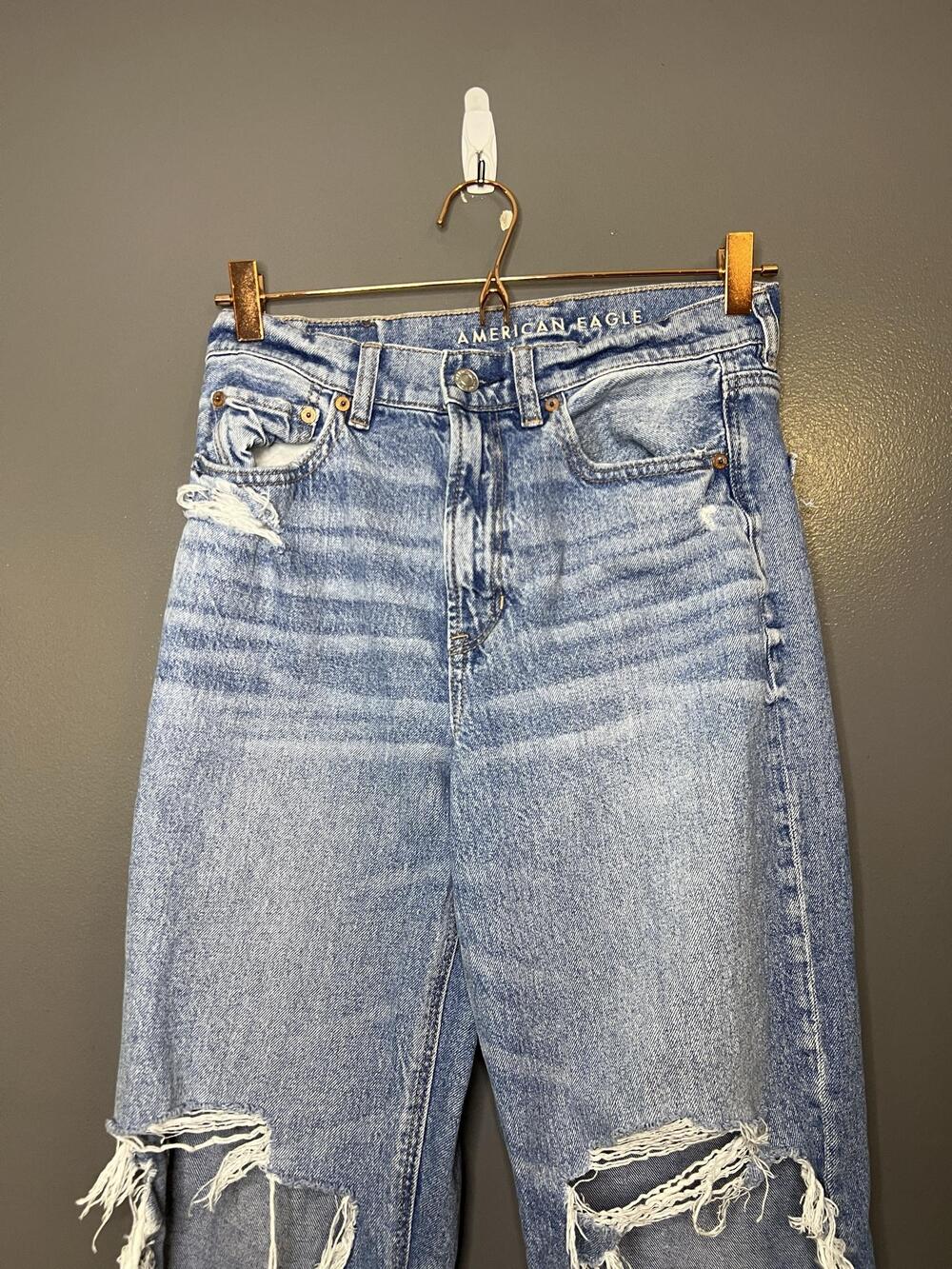 American Eagle Outfitters Highest Rise Baggy Straight Jeans Womens 4 Distressed